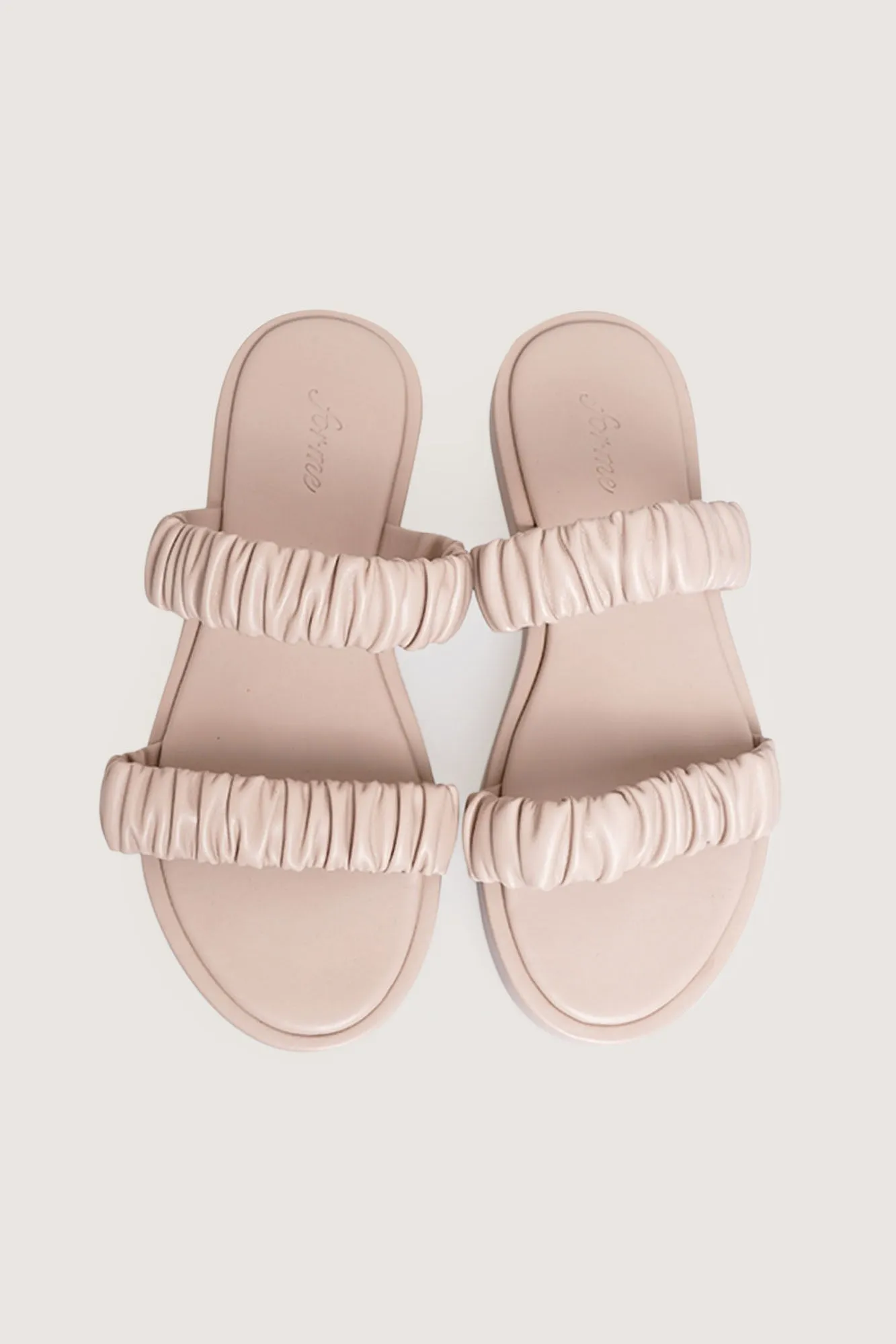 Ruched Double Strap Slide Sandals