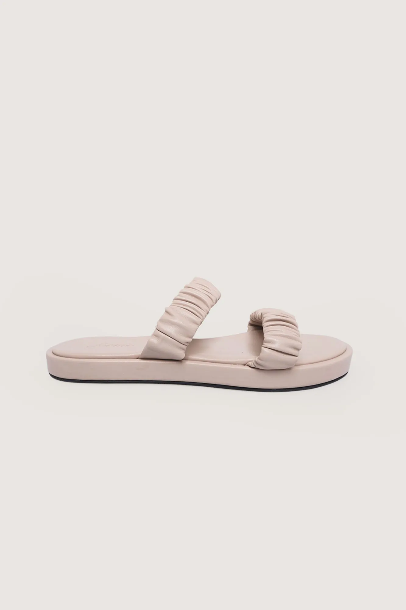 Ruched Double Strap Slide Sandals