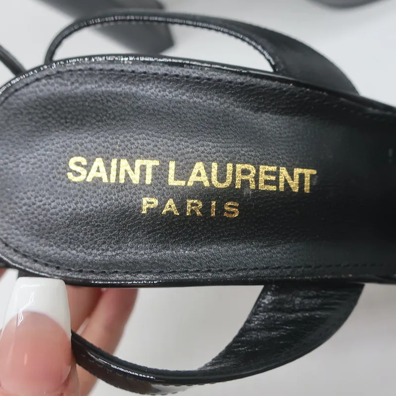 Saint Laurent Jodie Platform Ankle Strap Sandals Black Patent Leather Size 39
