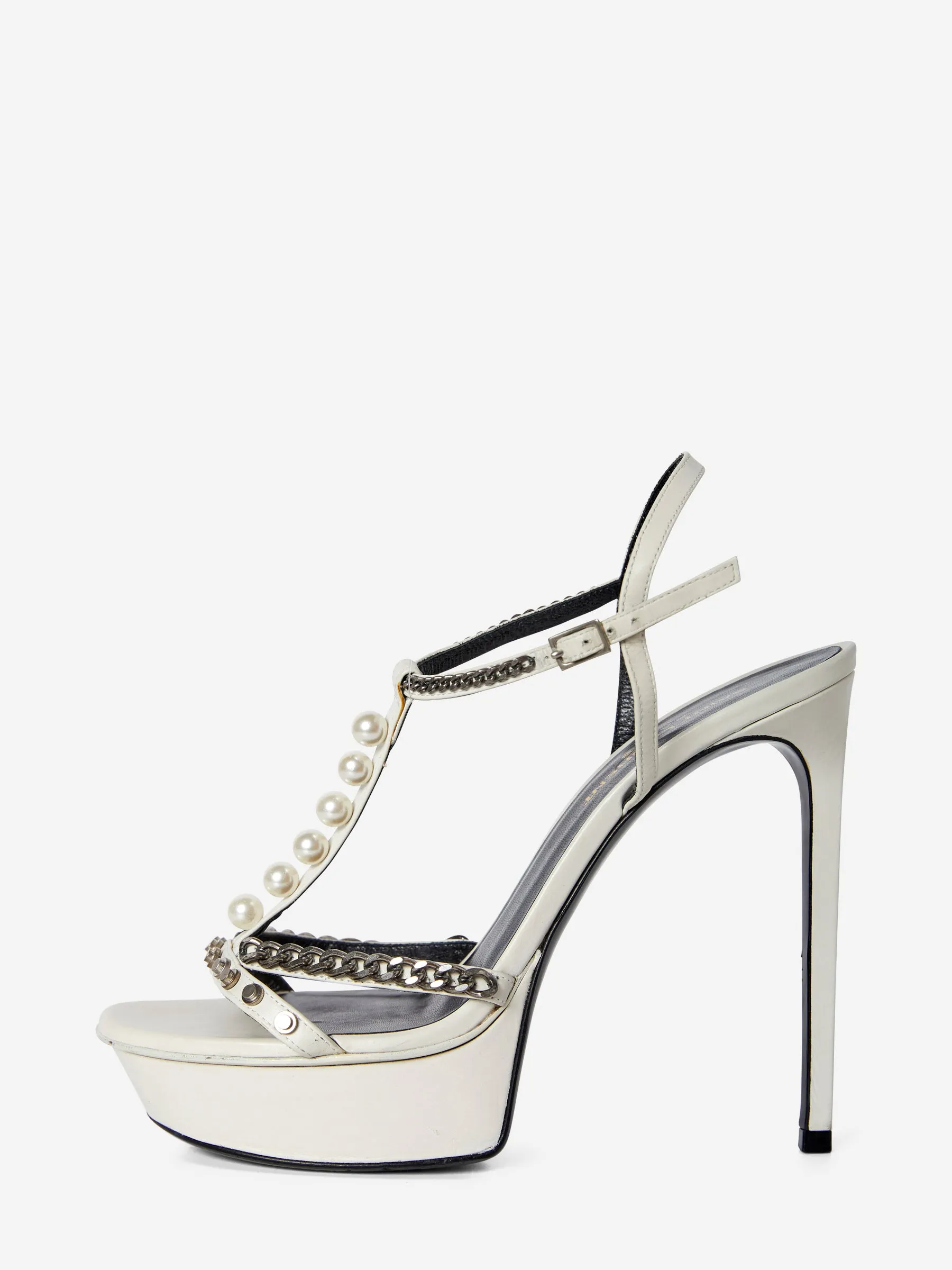 SAINT LAURENT LEATHER PEARL HEELS