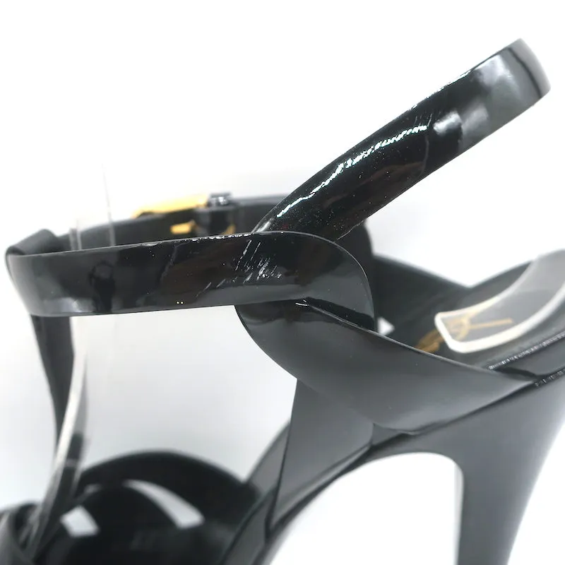 Saint Laurent Tribute T-Strap Platform Sandals Black Patent Leather Size 36