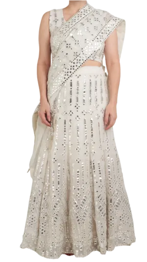 SAMPLE SALE: White Mirrored Lehenga