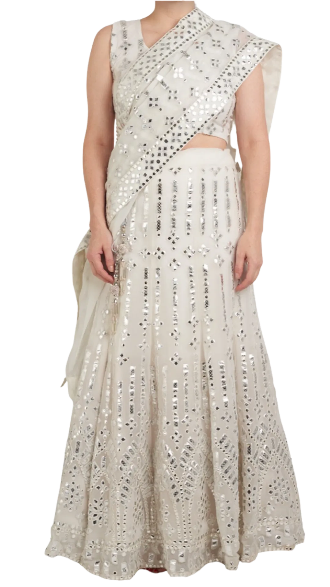 SAMPLE SALE: White Mirrored Lehenga