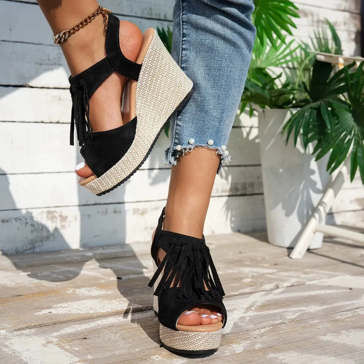 'Saphira' Suede Peep Toe Wedges