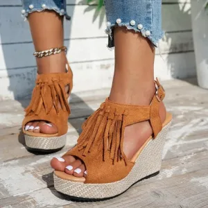 'Saphira' Suede Peep Toe Wedges