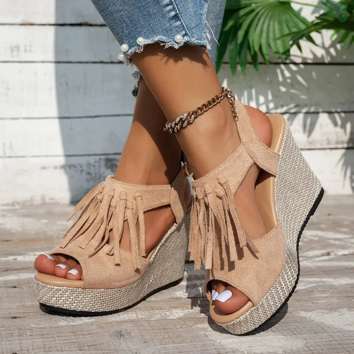 'Saphira' Suede Peep Toe Wedges