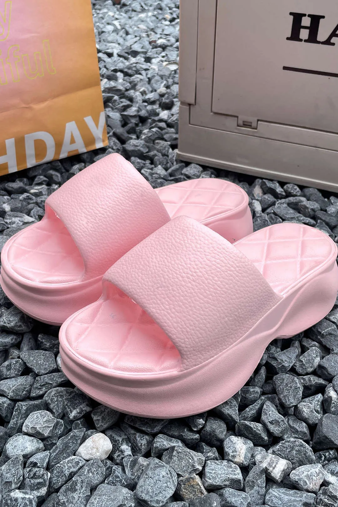 Selene - Trendy Quilted Platform Woman's Slide Sandals