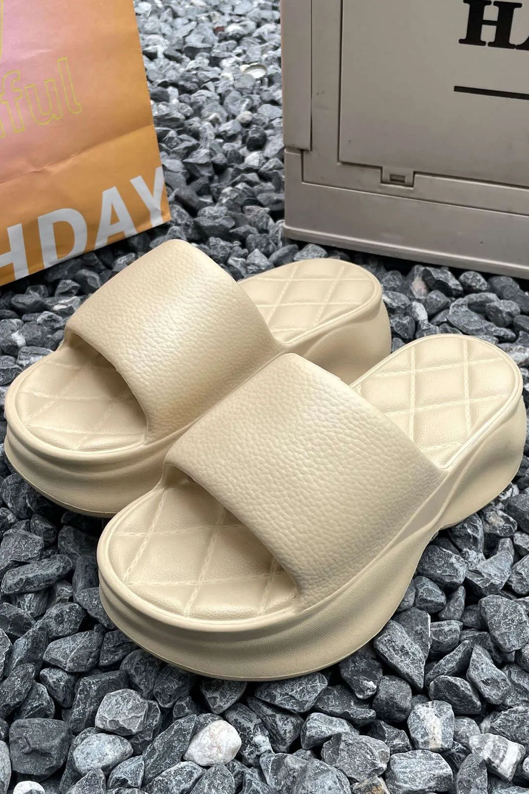 Selene - Trendy Quilted Platform Woman's Slide Sandals