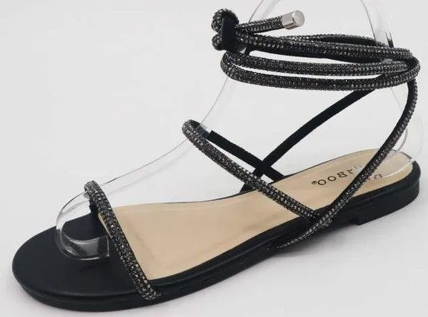Sequined Lace Up Low Heel Sandal
