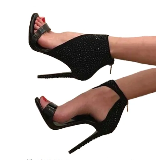 Sexy Black Rhinestones high Heels