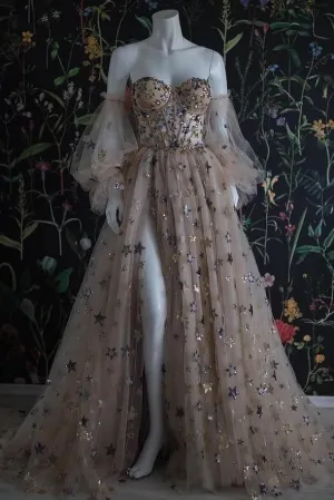 Shiny A-line Sweetheart  Long Prom Dress With Sequins, YZ211014