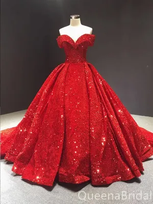 Shiny Off the Shoulder Lace up Back A-line Ball Gown Party Dress Long Prom Dresses to Impress ,WGP1488