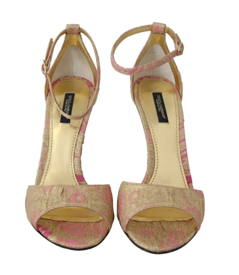 Shoes Gold Pink Brocade Heels Sandal