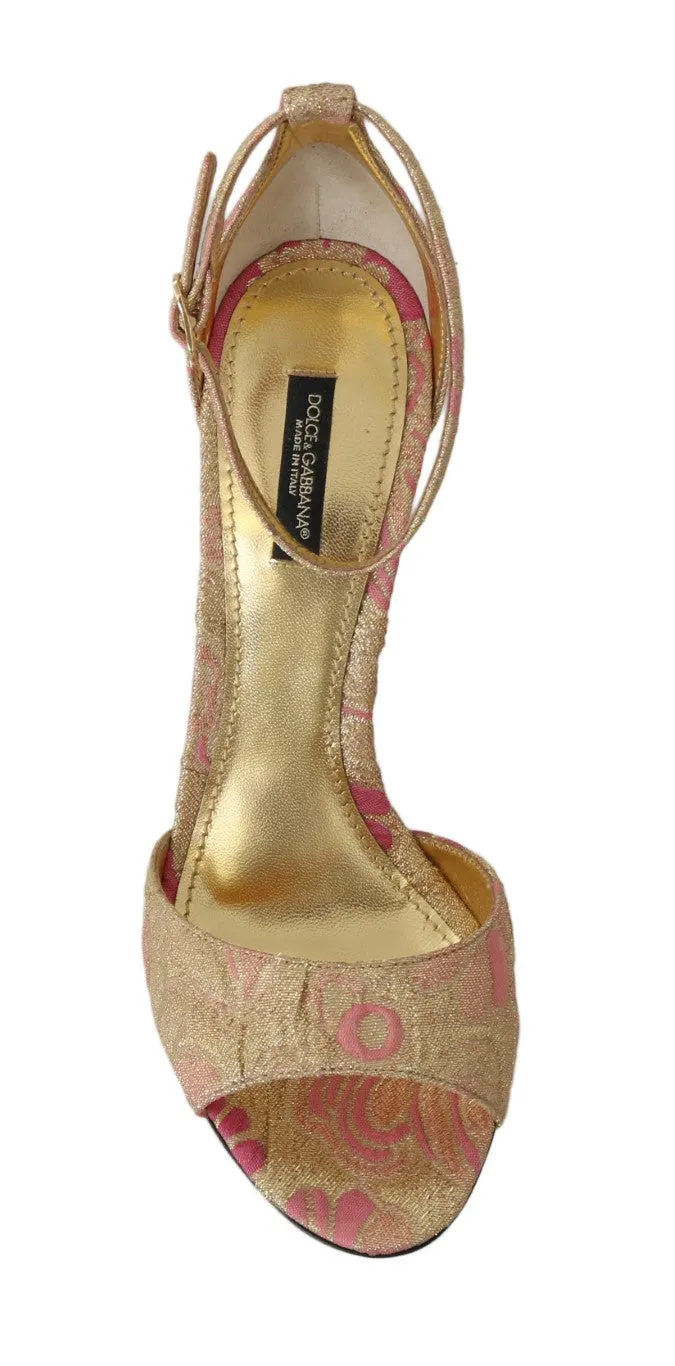 Shoes Gold Pink Brocade Heels Sandal