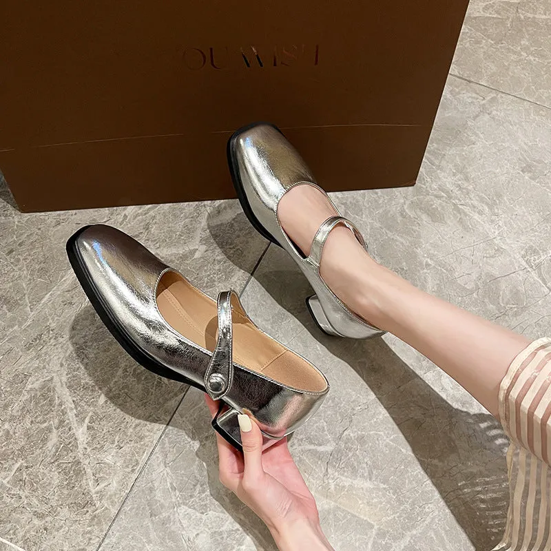 Silver Mary Jane Shoes Comfortable Large Size Women's Shoes