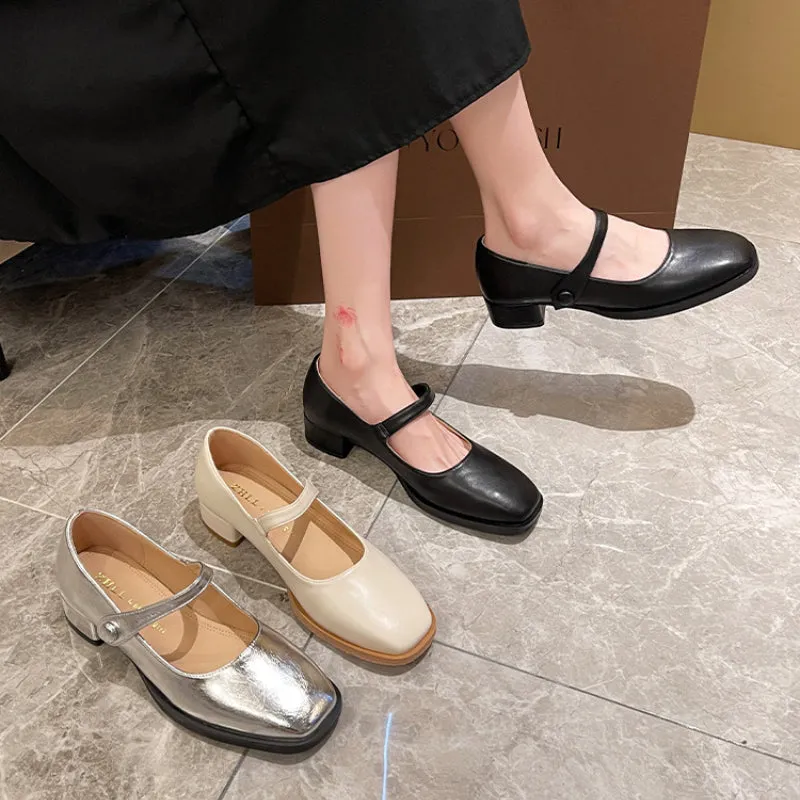 Silver Mary Jane Shoes Comfortable Large Size Women's Shoes