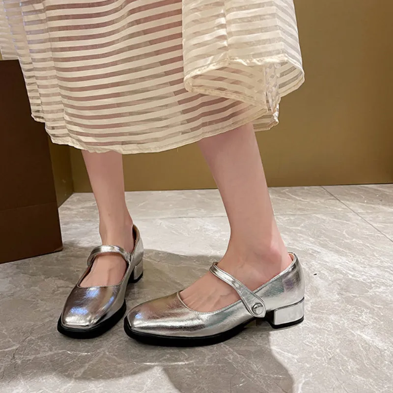 Silver Mary Jane Shoes Comfortable Large Size Women's Shoes