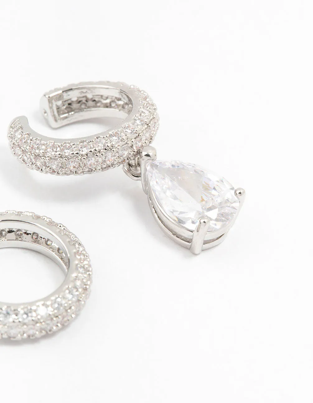 Silver Plated Cubic Zirconia Cuff Earrings 2-Pack
