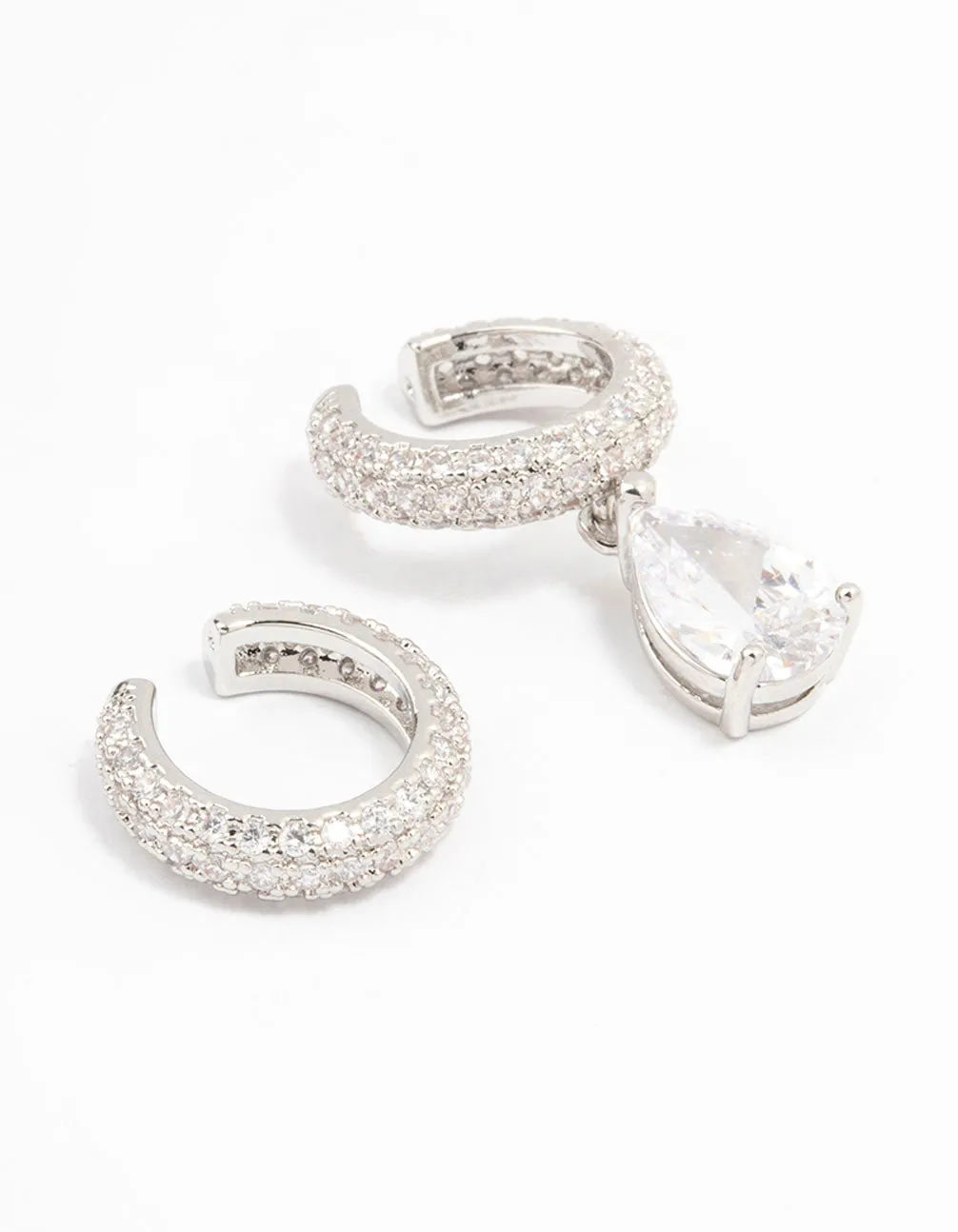 Silver Plated Cubic Zirconia Cuff Earrings 2-Pack