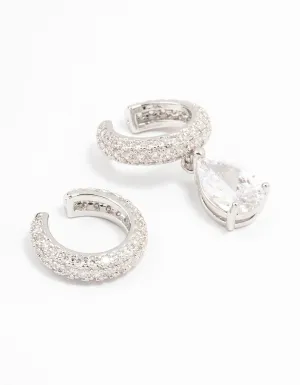 Silver Plated Cubic Zirconia Cuff Earrings 2-Pack
