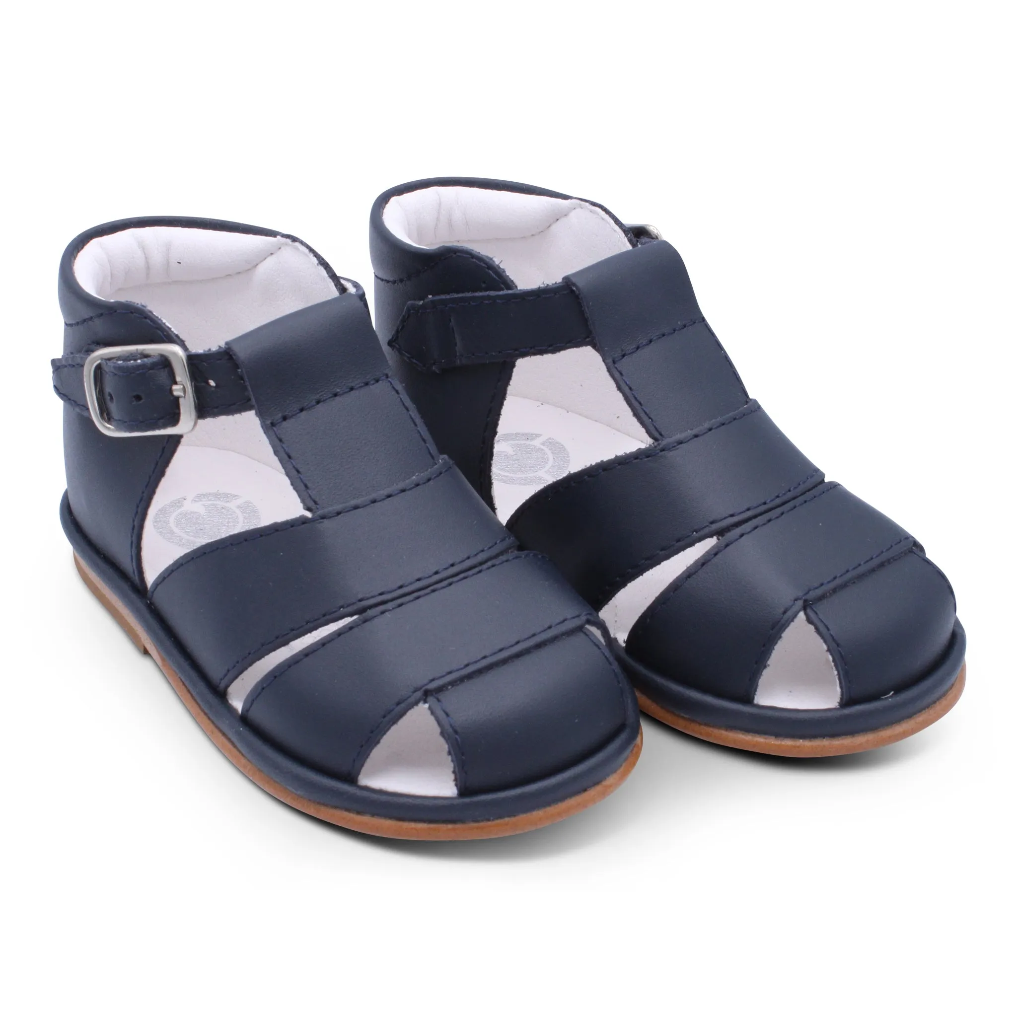 'Silvio' Boys Navy Leather T-Bar Sandals
