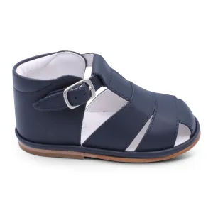 'Silvio' Boys Navy Leather T-Bar Sandals