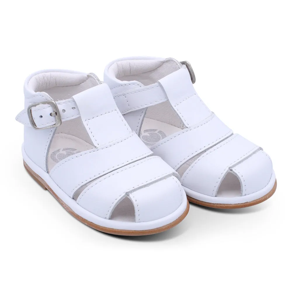 'Silvio' Boys White Leather T-Bar Sandals