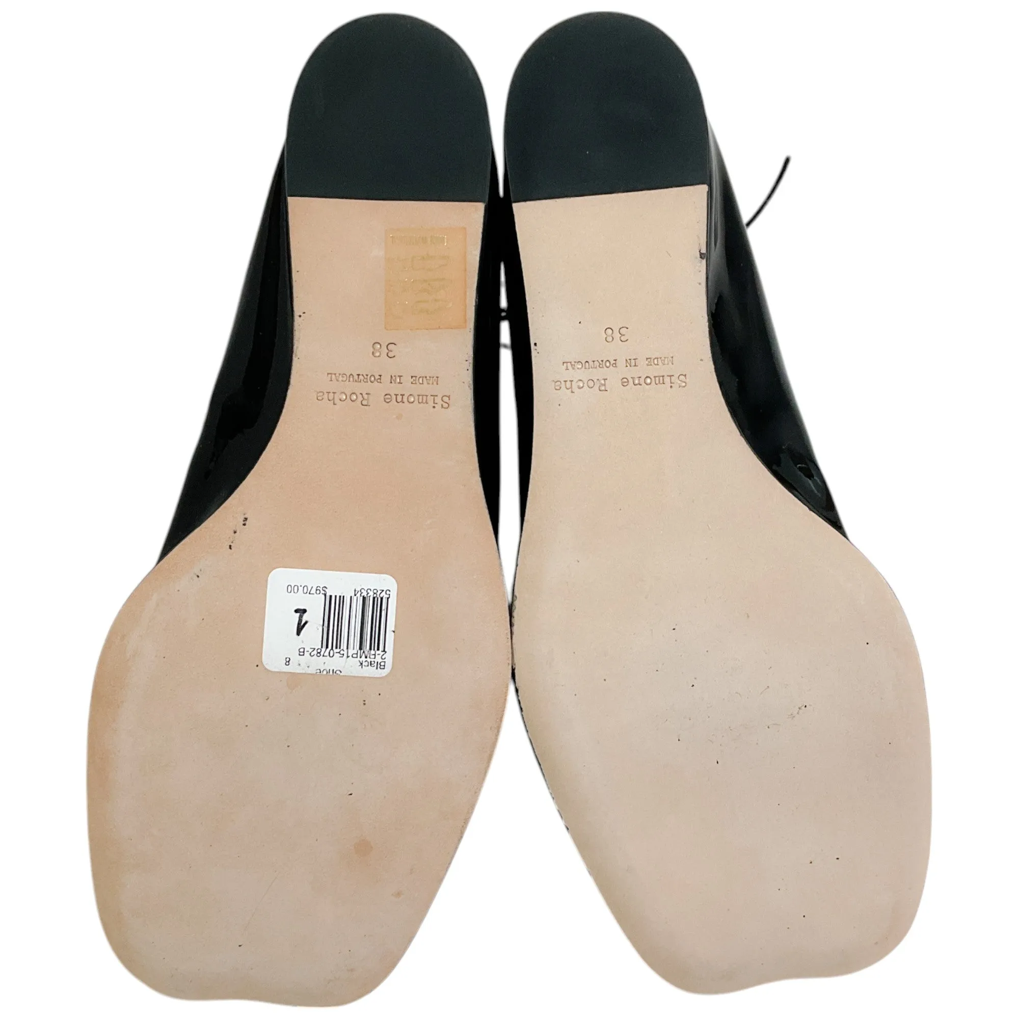 Simone Rocha Black Patent Leather Lace Up Heart Toe Ballet Flats