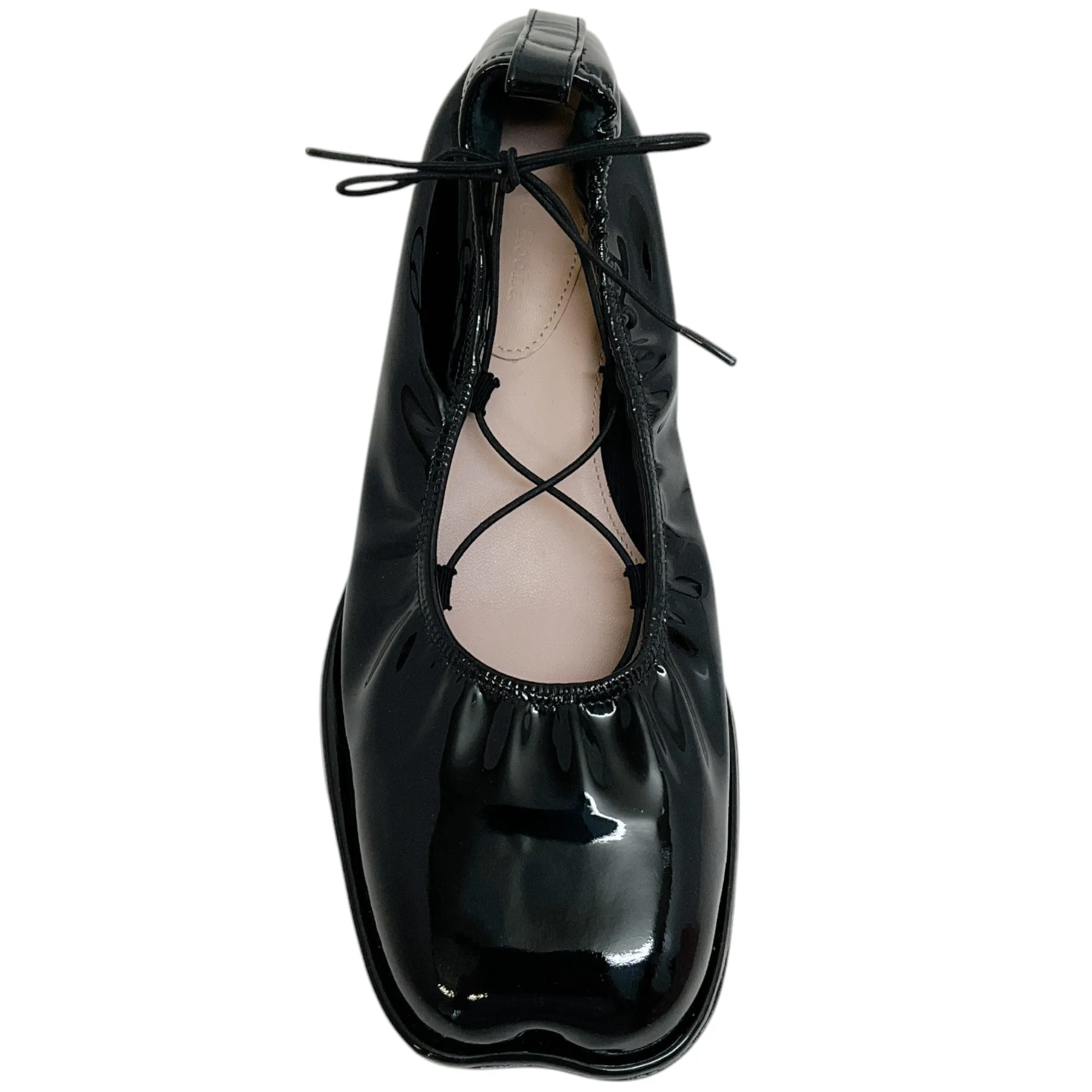 Simone Rocha Black Patent Leather Lace Up Heart Toe Ballet Flats