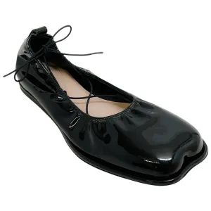 Simone Rocha Black Patent Leather Lace Up Heart Toe Ballet Flats