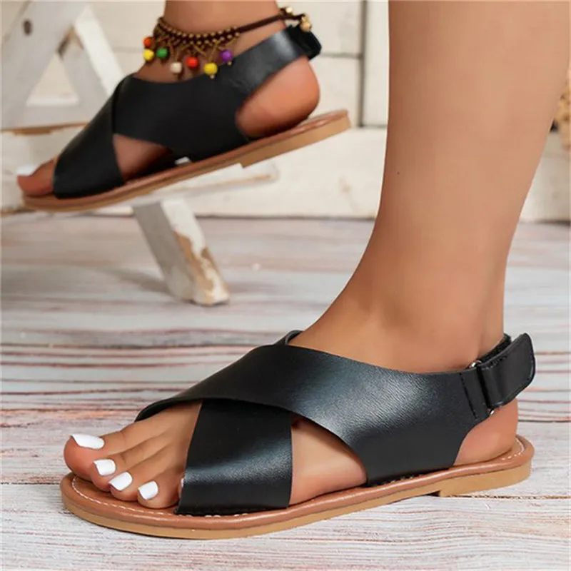 Simple Open Toe Cross Strap Roman Sandals for Women