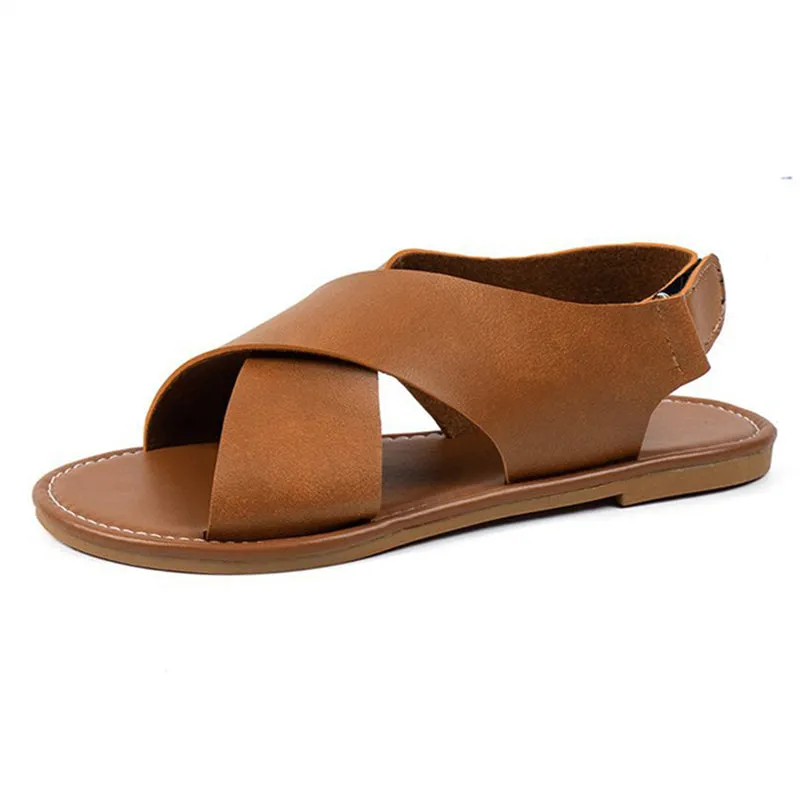 Simple Open Toe Cross Strap Roman Sandals for Women