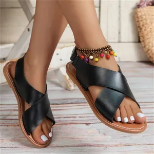 Simple Open Toe Cross Strap Roman Sandals for Women