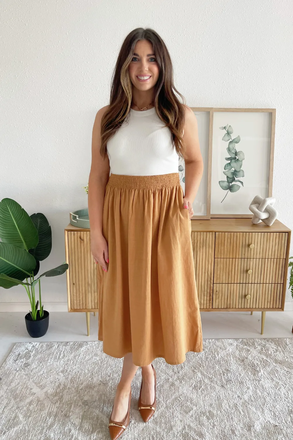 Smocked Waist Midi Dress