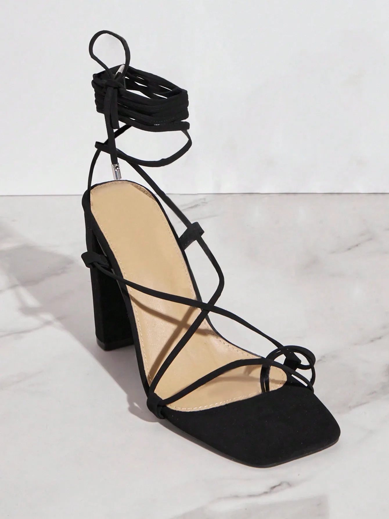 Solid Color Cross Strap High Heel Sandals