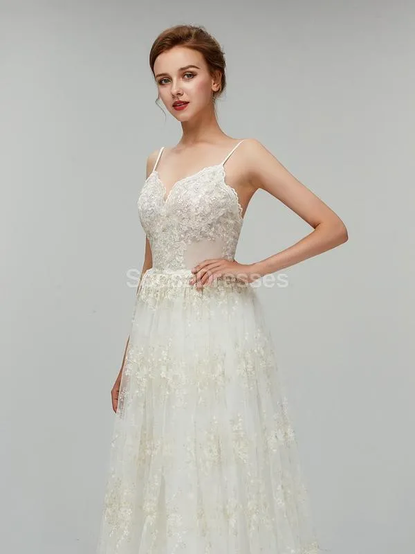 Spaghetti Straps Backless Lace Cheap Wedding Dresses Online, Cheap Bridal Dresses, WD554