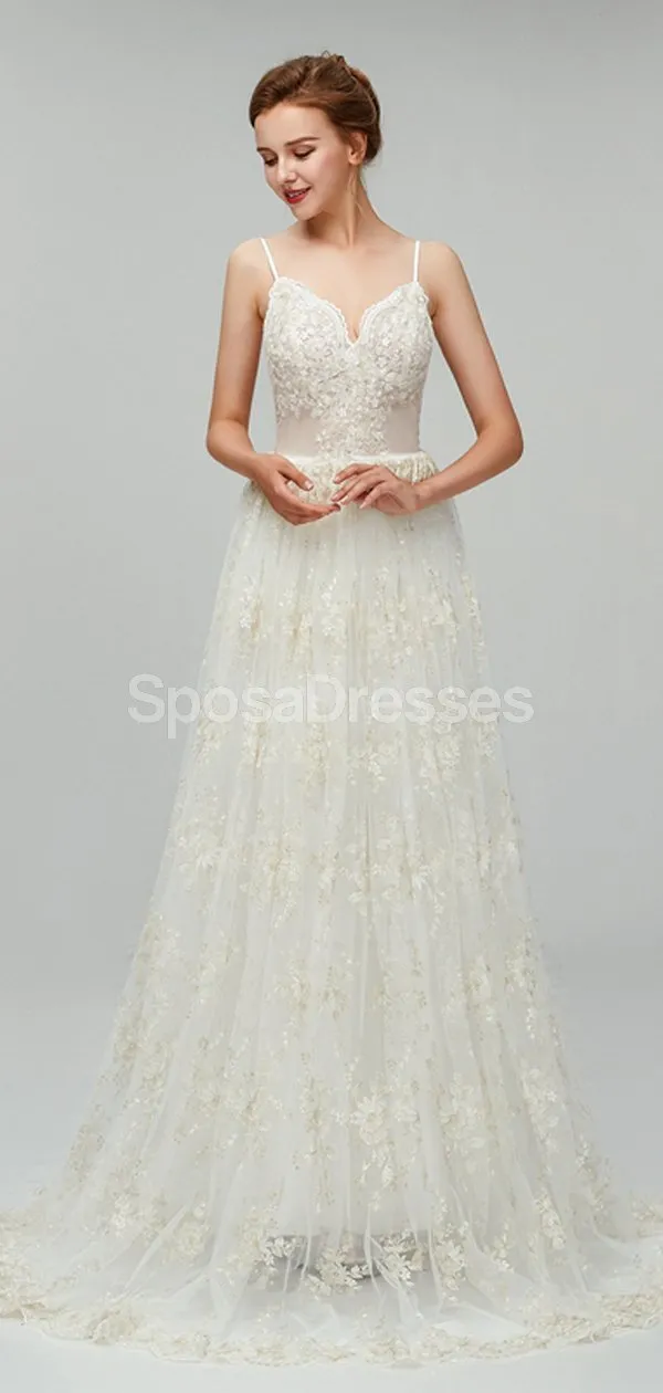 Spaghetti Straps Backless Lace Cheap Wedding Dresses Online, Cheap Bridal Dresses, WD554