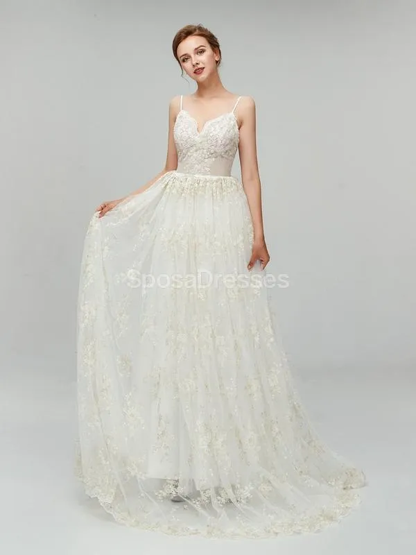 Spaghetti Straps Backless Lace Cheap Wedding Dresses Online, Cheap Bridal Dresses, WD554