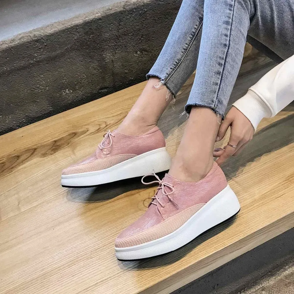 special sheep leather wedges platform pointed toe sneakers high street fashion leisure casual vulcanized shoes