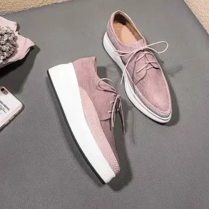 special sheep leather wedges platform pointed toe sneakers high street fashion leisure casual vulcanized shoes