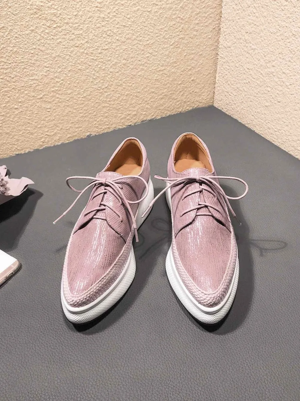 special sheep leather wedges platform pointed toe sneakers high street fashion leisure casual vulcanized shoes