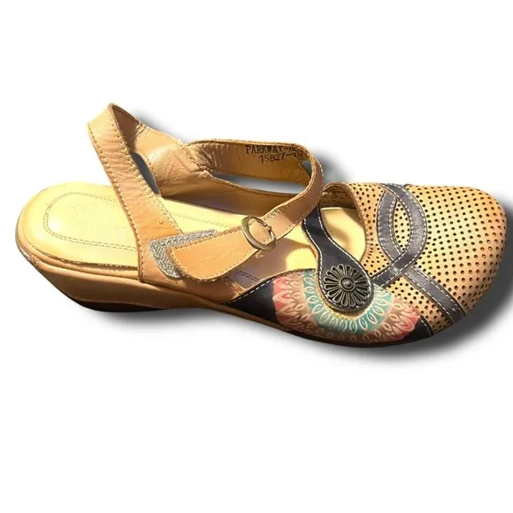 Spring Step L'Artiste Parkway Mary Jane Flat Tan EU 41 US 10/10.5 Wearable Art