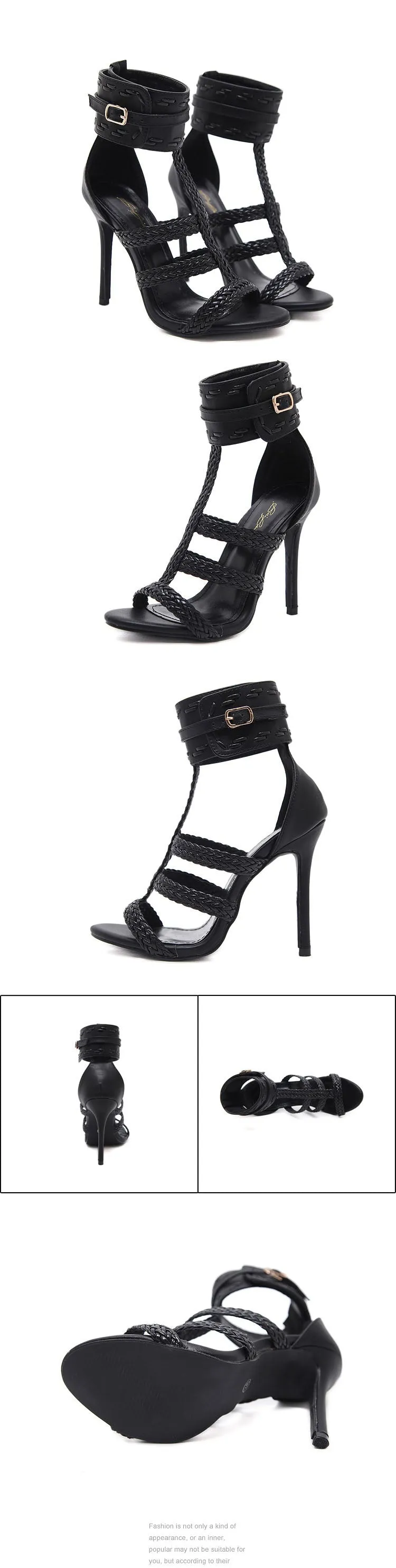 Star Net Red Summer New Product Weaving T-shaped Character Open Toe Fine Super High-heeled Female Roman Sandals