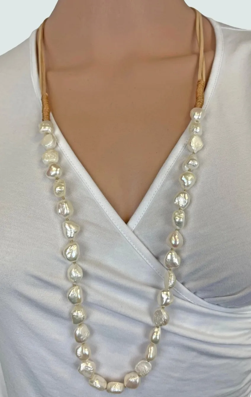 Stephanie Freshwater Pearl and Leather Necklace
