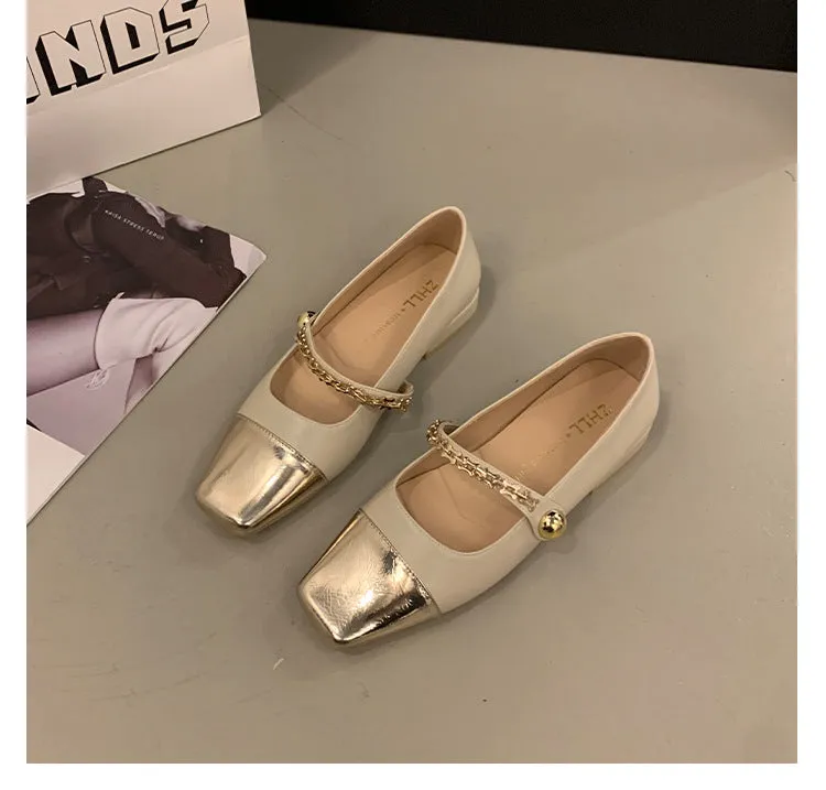 Stitched Shallow Mouth Mary Jane Shoes Thick Heel Square Toe Women's Shoes