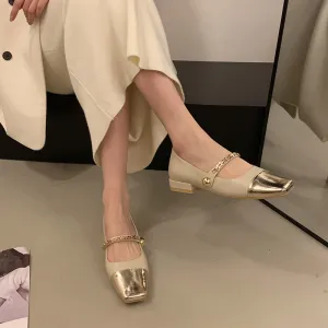 Stitched Shallow Mouth Mary Jane Shoes Thick Heel Square Toe Women's Shoes