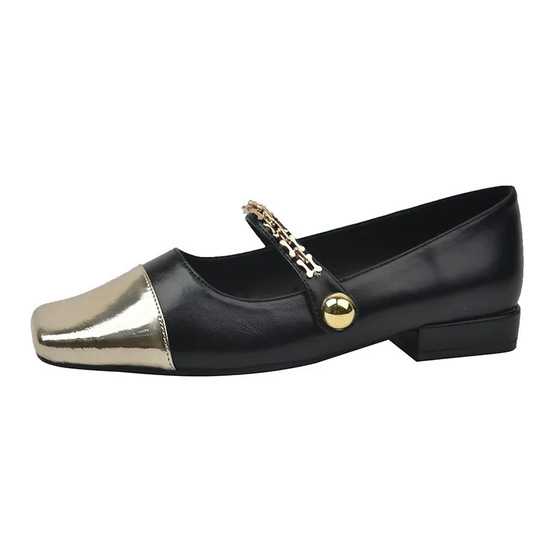 Stitched Shallow Mouth Mary Jane Shoes Thick Heel Square Toe Women's Shoes
