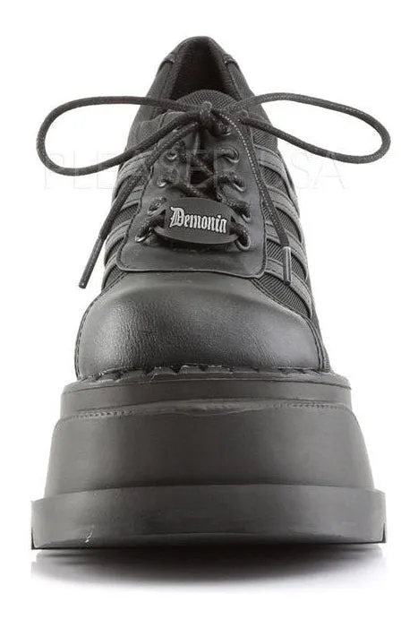 STOMP-08 Demonia Wedge | Black Faux Leather