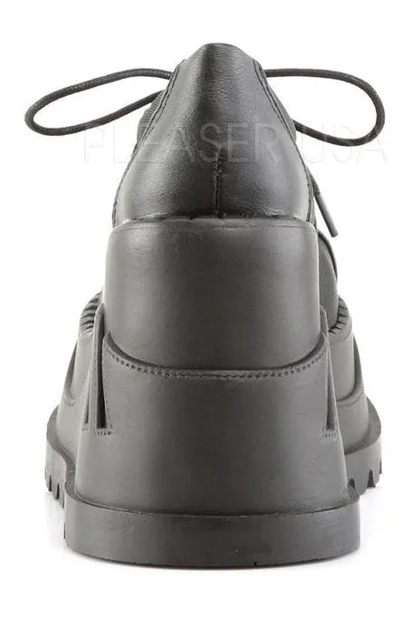 STOMP-08 Demonia Wedge | Black Faux Leather