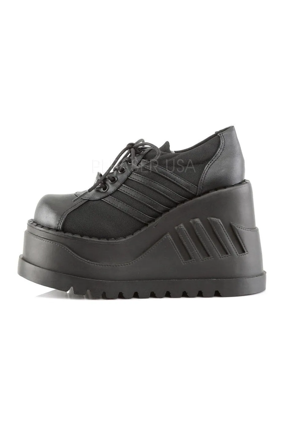 STOMP-08 Demonia Wedge | Black Faux Leather